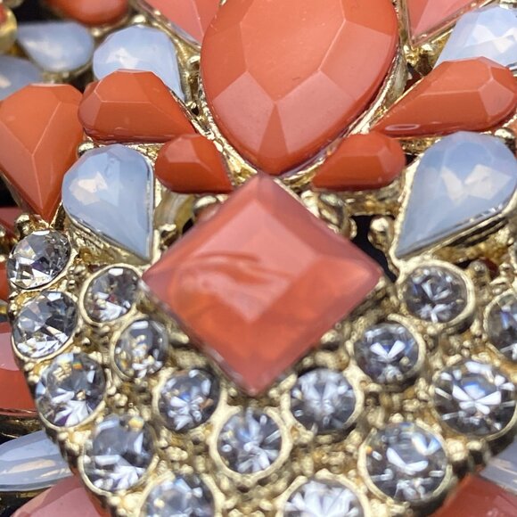 Orange Rhinestone Necklace Statement Couture Runway Glamour Curb Link 17" LOOK - Picture 9 of 10